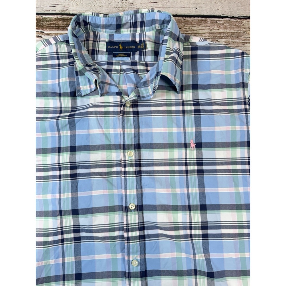 Ralph Lauren XXL Slim Fit  Performance Plaid‎ Check Button Down Men's